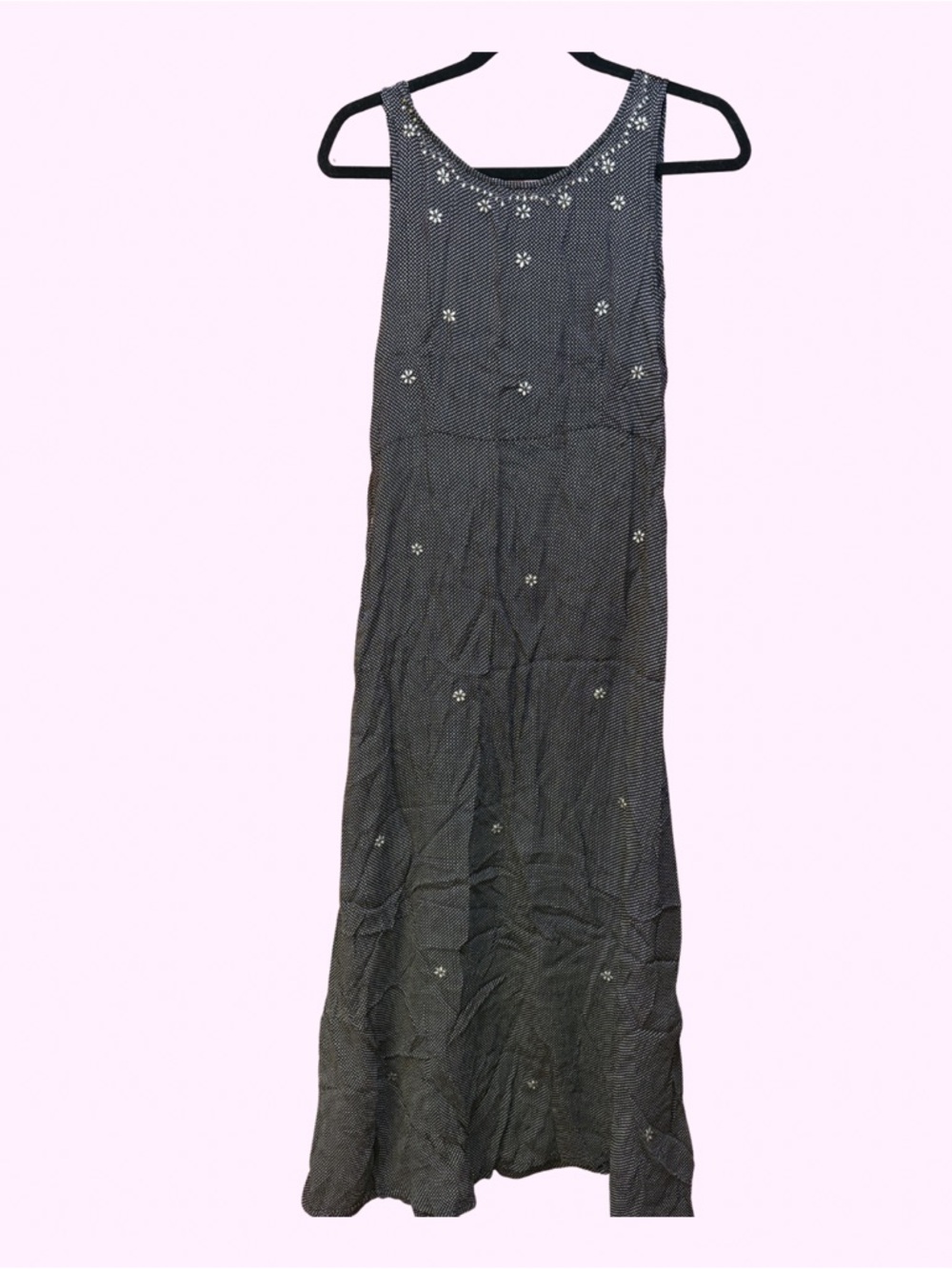 Sleeveless Black Maxi Dress with Delicate Floral Accents